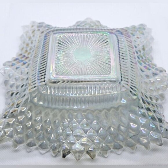 Vintage Indiana Carnival Glass Diamond Point Ruffled Candy Dish - Picture 6 of 9